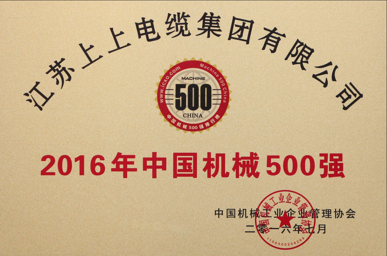 鸿运国际电缆一连11年入选“中国机械500强”